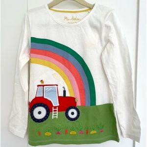 NWT Boden long sleeve tractor/rainbow shirt 6/7